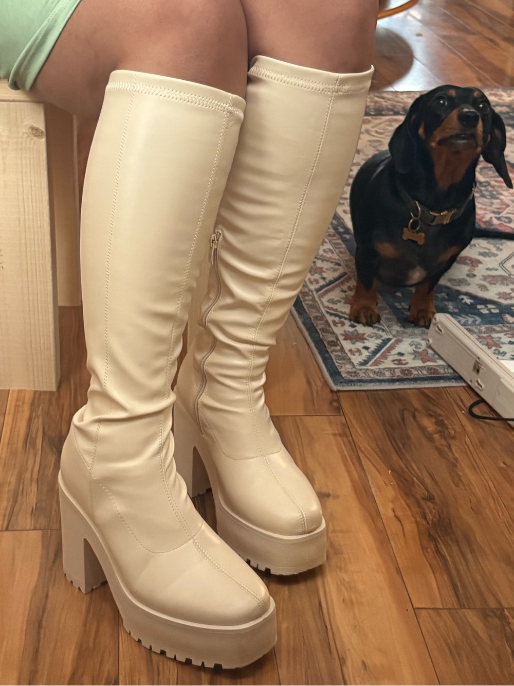 Fashion Nova Cream Platform Over-the-Knee Boots